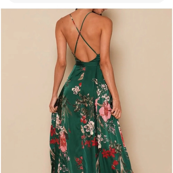 NWOT Lulus Still the One Green Floral Print Satin Maxi XL #1703 - Picture 6 of 12